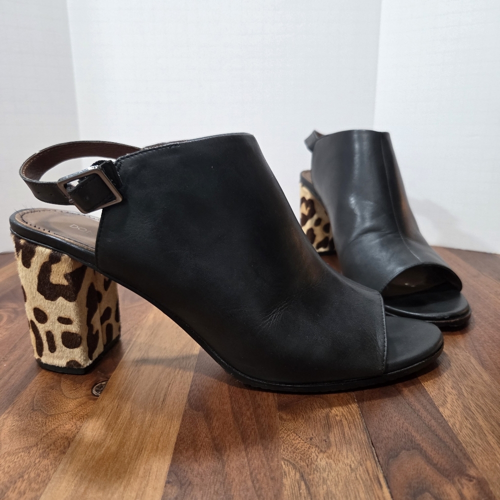 Donald J. Pliner Inaa Cow Fur Leopard Leather Block Heel Mule Open Toe Size 11